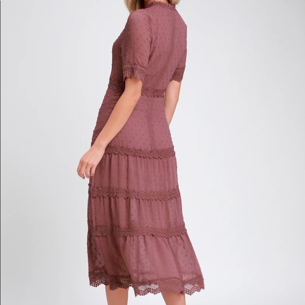 NWOT Lulus Dreaming of You Mauve Purple Swiss Dot Midi Dress Medium XLarge - Picture 5 of 11